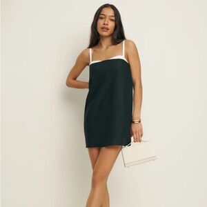 Reformation Black and White Lainey Linen Mini Dress